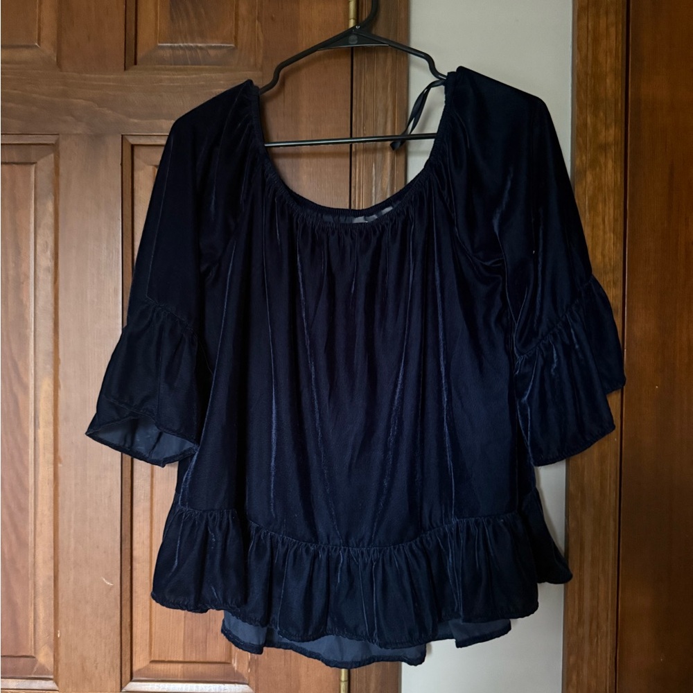 Soho Jeans ByNew York & Company Navy Ruffle Peasant Blouse